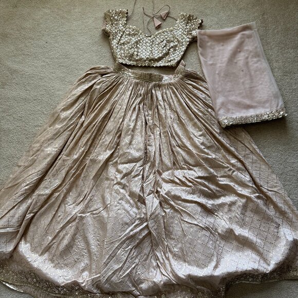 [NEW] Lashkaraa Nude and Gold Embroidered Lehenga XS - Picture 4 of 9